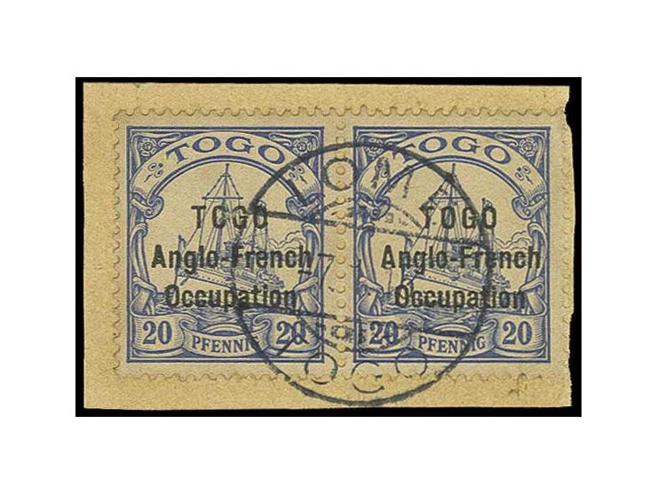 20 Pfg., horizontal pair tied by "LOME 7/1 15" to piece, fine, signed A.Diena with certificate (ex Sammlung Gubito)