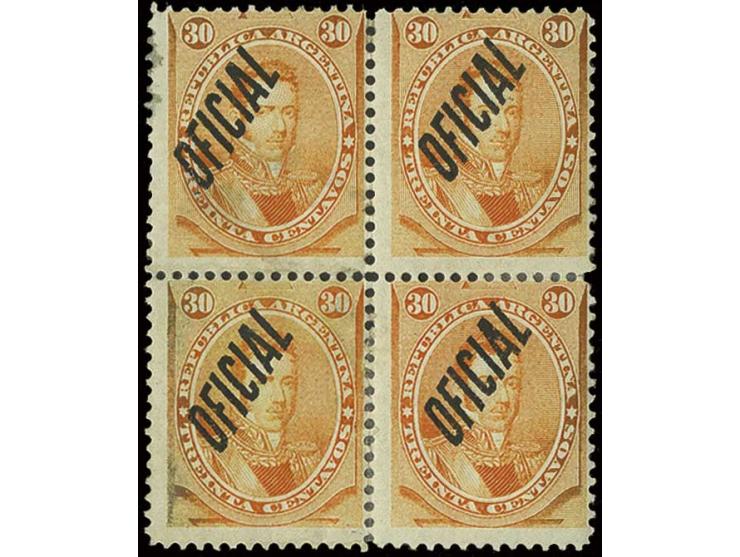 OFFICIAL STAMPS: 1884, 30 c. orange, an unused block of four with slightest of ageing, large part o.g.; scarce in a multiple 