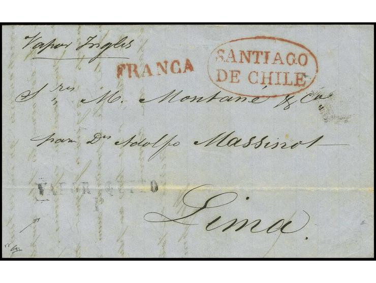 1853 (Jan 30), entire letter endorsed 'Vapor Ingles' to Lima struck with superb strikes of straight-line 'FRANCA' and oval 'S