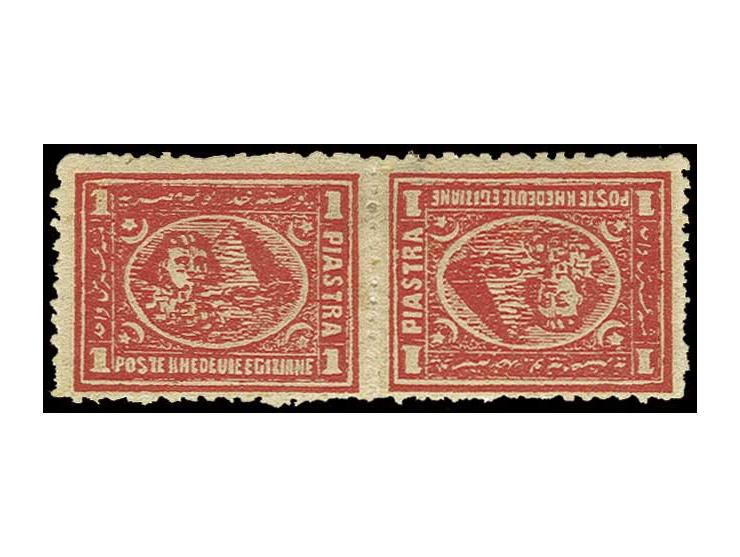 1 pia. vermilion, perf. 12 1/2, horizontal tête-bêche, unused o.g., fine (Nile Post D26b)