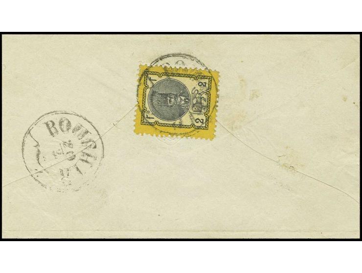 1879, Naser-od-Din 3 ch. yellow/black, tied by cds. "BOUSHIR 20/2" to reverse of small cover to Shiraz, special reduced rate,
