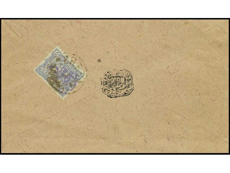 1902, 5 Shahis on 10 ch. blue on greenish, tied to reverse of cover from Teheran to Isfahan, also cover with 2 copies 1899/19