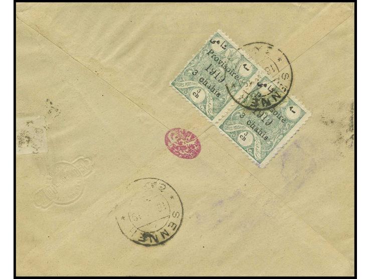 1919, small Kurdistan censor mark (negative seal) tying small censor label on cover from Senneh to Hamadan with adjacent Brit