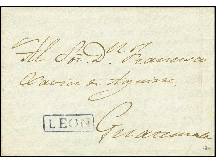1823 (July 20), entire letter from Masaya to Guatemala struck with superb 'LEON' framed handstamp in blue