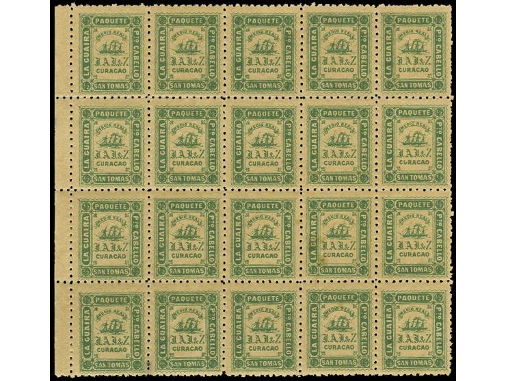 1869, Jesurun 1/2 r., perf. L10, block of 20 with left sheet margin, unmounted mint, very fine