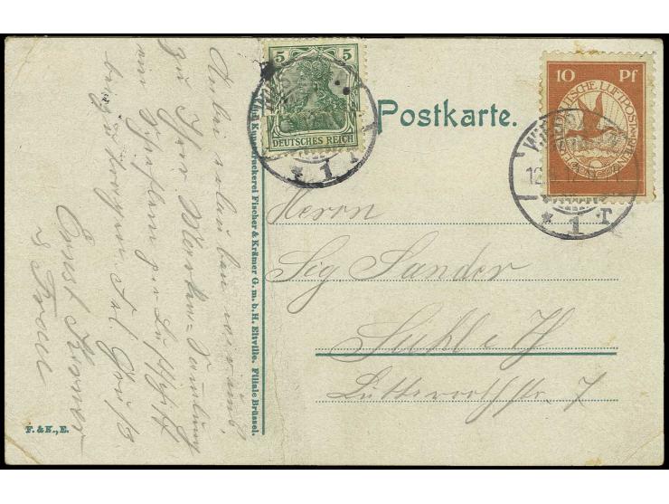 10 Pfg., entwertet mit Tagesstempel "WIESBADEN 12.6.12" auf Ansichtskarte (senkrechter Bug)