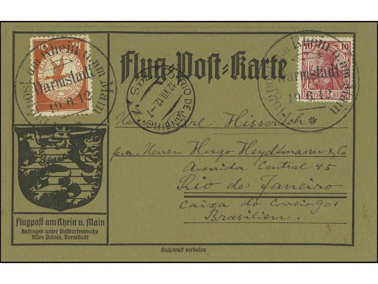 10 Pfg. mit Stempel "DARMSTADT 19.6.12" auf Karte mit ausführlichem Text nach Rio mit vorderseitigem Ankunftsstempel vom 12.7