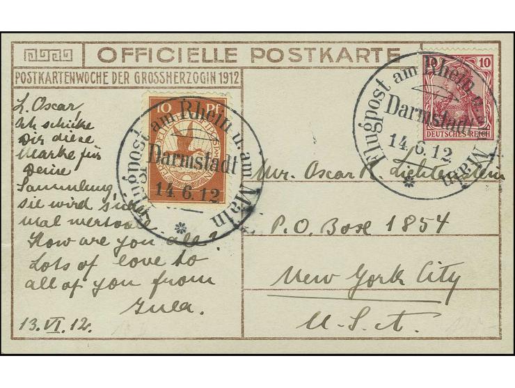 10 Pfg. mit Stempel "DARMSTADT 14.6.12" auf Bildkarte "Großherzogliche Familie" nach New York, Kabinett