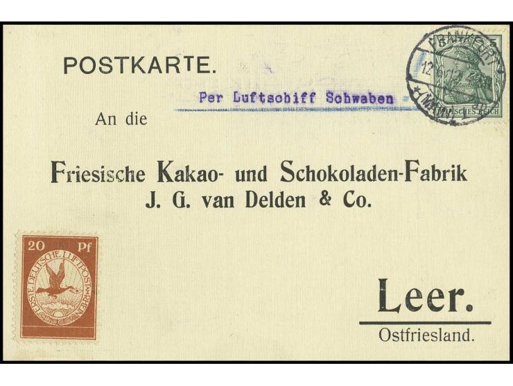 20 Pfg., unentwertet auf Reklamekarte "van Delden", die Freimarke entwertet "FRANKFURT 12.6.12", Pracht