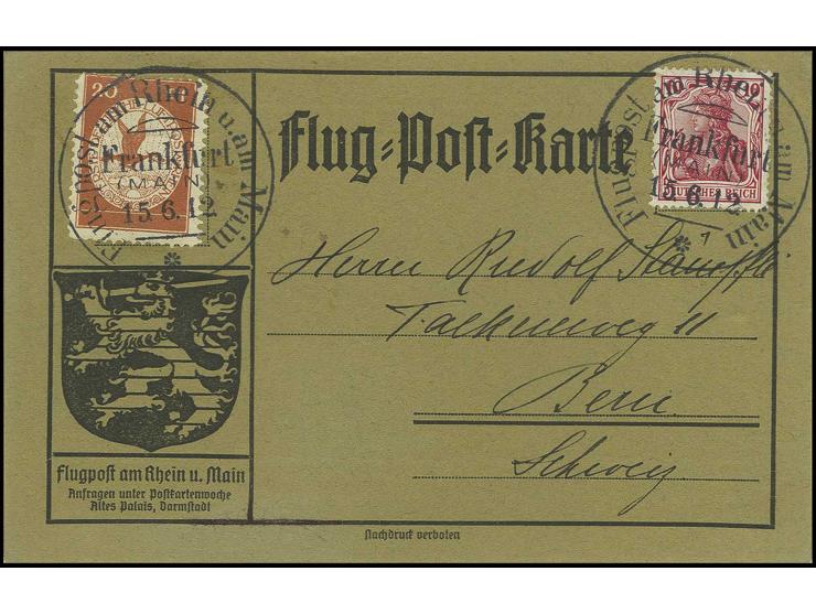 20 Pfg. mit Stempel "FRANKFURT 15.6.12" auf Karte mit ausführlichem Text nach Bern, Kabinett