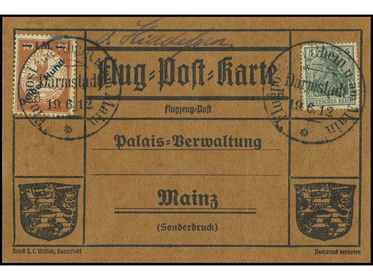 1 M. auf Karte von "DARMSTADT 19.6.12" (Zusatzfrankatur etwas eckrund) mit Signatur "v.Hiddessen"