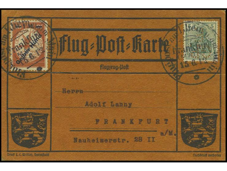1 M. auf oranger gerippter Karte (waagerechte Bugspur) von "FRANKFURT 15.6.12" mit Germania 5 Pfg. mit schöner Firmenlochung 