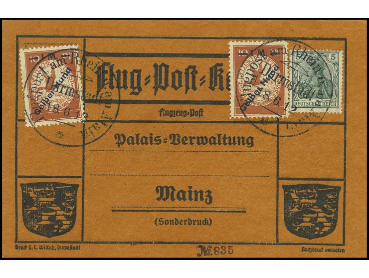 1 M., 2 Stück, beide hervorragend gezähnt mit Stempel "DARMSTADT 18.6.12" auf oranger Karte mit kleiner Nr. "835", Kabinett