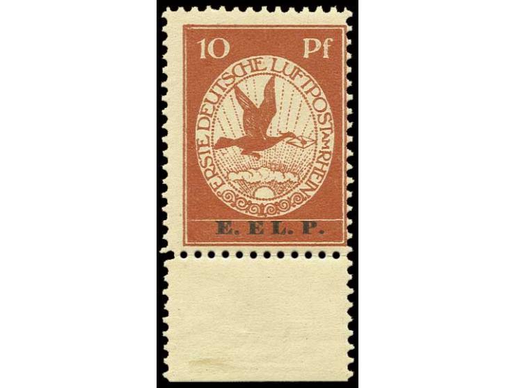 10 Pfg., postfrisches Unterrandstück, zwischen Marke und Rand gefaltet mit Falzspur im Rand, Pracht (Mi. 2200,-)