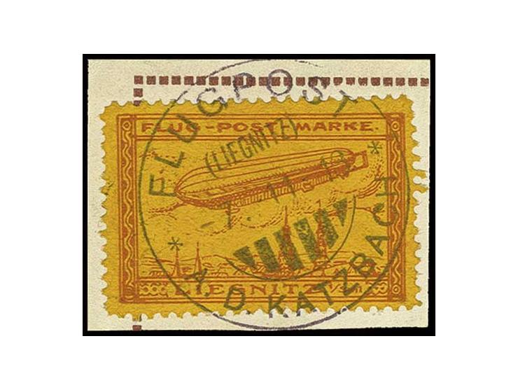 1913, Liegnitz bräunlichrot mit Stempel "FLUGPOST 7.11.13" auf Briefstück, Pracht