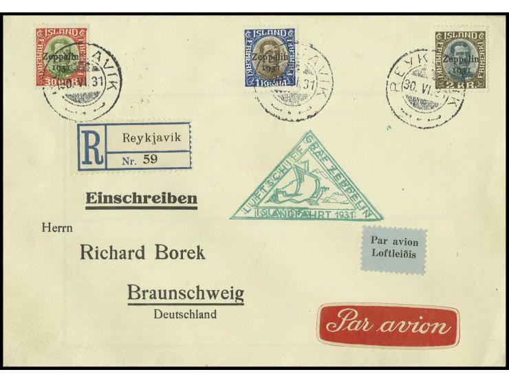 Islandfahrt, Isländische Post: R-Brief mit kpl. Satz, Pracht