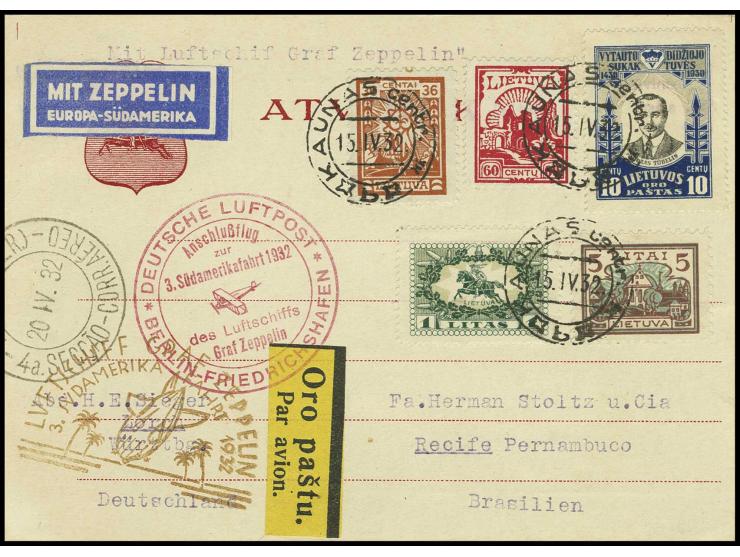 1932, 3. Südamerikafahrt, Karte Anschlußflug Berlin, Kabinett