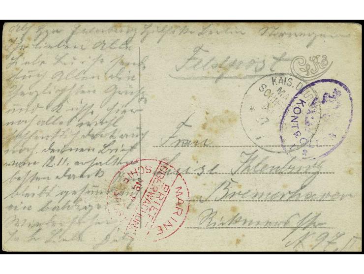 1917, "MSP No. 88" (Hilfskreuzer Berlin) auf Feldpost-Ansichtskarte (fleckig) aus der Internierung in Norwegen mit Bord- und 