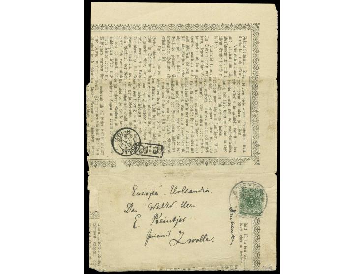 5 Pfg opalgrün mit Stempel "KDPA TIENTSIN 3.12.96" auf Auslands-Streifband (geöffnet) nach Zwolle, Holland mit Ankunftstempel