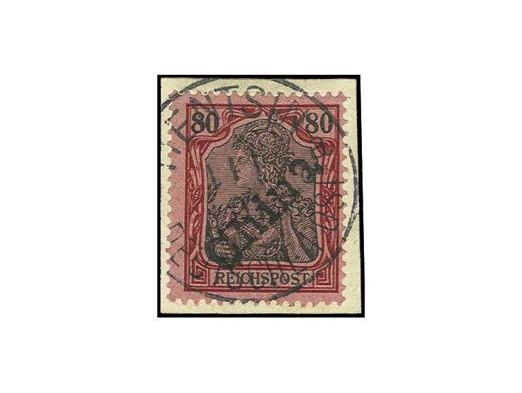 80 Pfg. mit sauberem Stempel "TIENTSIN 1/1 01" auf kleinem Briefstück, Kabinett, Fotoattest Jäschke-L. BPP (ex Sammlung Gubit