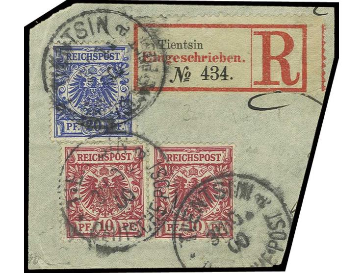 Petschili-Ausgaben: Krone/Adler 20 Pfg. violettultramarin und 10 Pfg. lebhaftlilarot im Paar (minimaler Eckzahnfehler) mit St