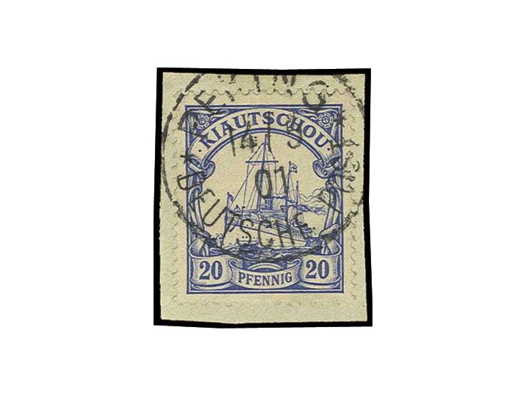 Kiautschou 20 Pfg. mit Stempel "PEKING 14/5 01" auf Briefstück, Kabinett, Fotoattest Jäschke-L. BPP (Mi. 550,-)