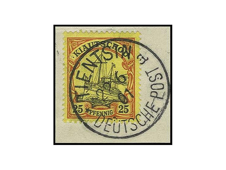 25 Pfg. mit Stempel "TIENTSIN *a 22.6.01" auf Briefstück, bis auf kaum sichtbare Bugspur einwandfrei, Fotoattest Jäschke-L. B