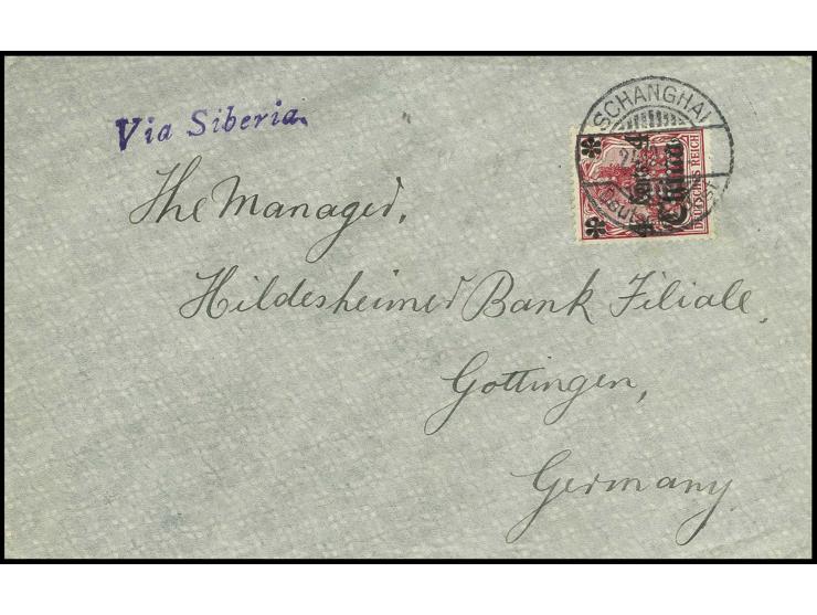 4 C. mit Firmenlochung "H.S.B.S" (=HONG KONG & SHANGHAI BANKING CORPORATION) auf Bedarfsbrief mit Stempel "SCHANGHAI 24.12.13