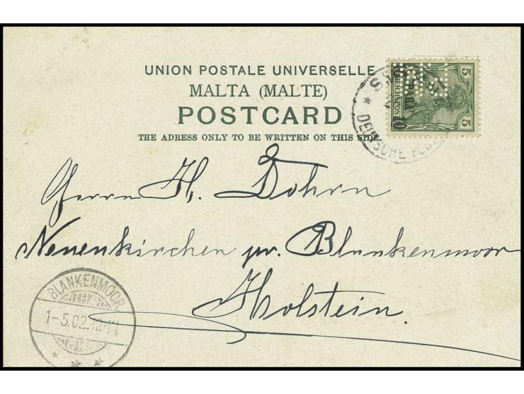 1900/04, Reichspost 10 Pa. mit Firmenlochung "PM" (Paul Milberg) mit Stempel "SMYRNA 2.4.02" auf privater Ansichtskarte nach 