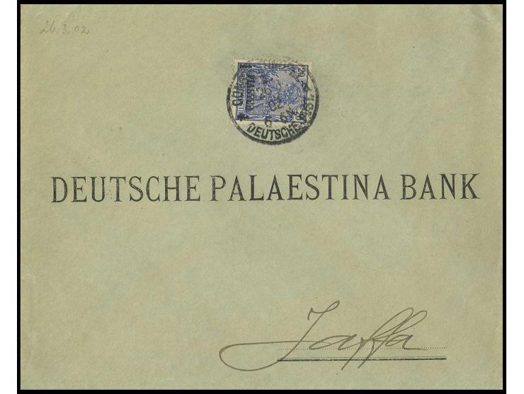 1 Pia. mit Firmenlochung "BIO" (Banque Imperiale Ottomane) mit Stempel  "CONSTANTINOPEL 26.3.02" auf Vordruck-Brief nach Jaff