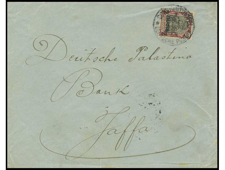 2 Pia. mit Firmenlochung "BIO" (Banque Imperiale Ottomane) mit Stempel "CONSTANTINOPEL 27.1.04" auf Brief nach Jaffa mit Anku