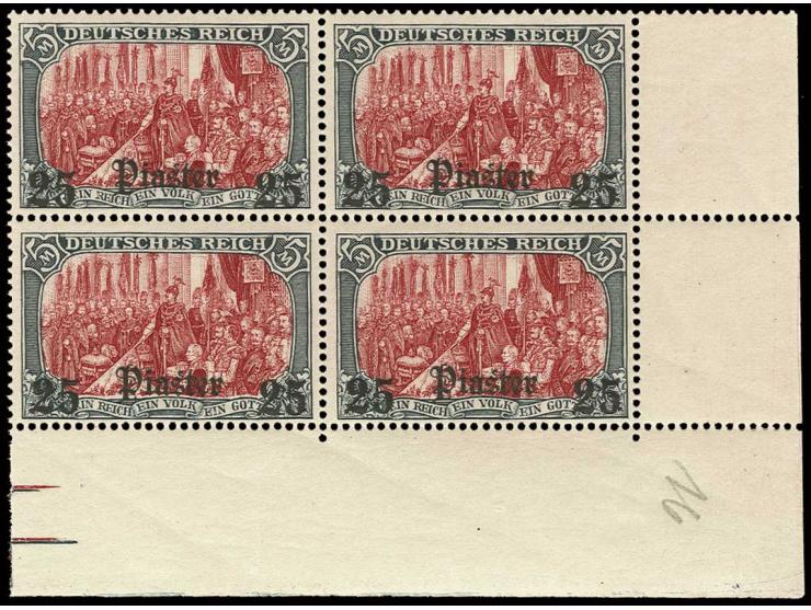 25 Pia. auf 5 M. im 4er-Block aus der rechten unteren Bogenecke, postfrisch, Kabinett (Mi. 2600,-)