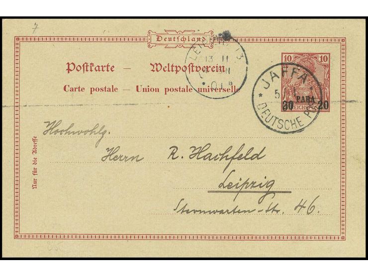 Karte 20 Pa. mit Stempel "JAFFA 5.11.01" und Absendervermerk "Sarona b. Jaffa" nach Leipzig mit Ankunftsstempel, Pracht