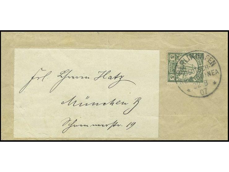 1900/01, 5 Pfg. mit Stempel "BERLINHAFEN 22.8.07" auf kleinformatigem Drucksachenstreifband nach München, leichte Bedarfsspur