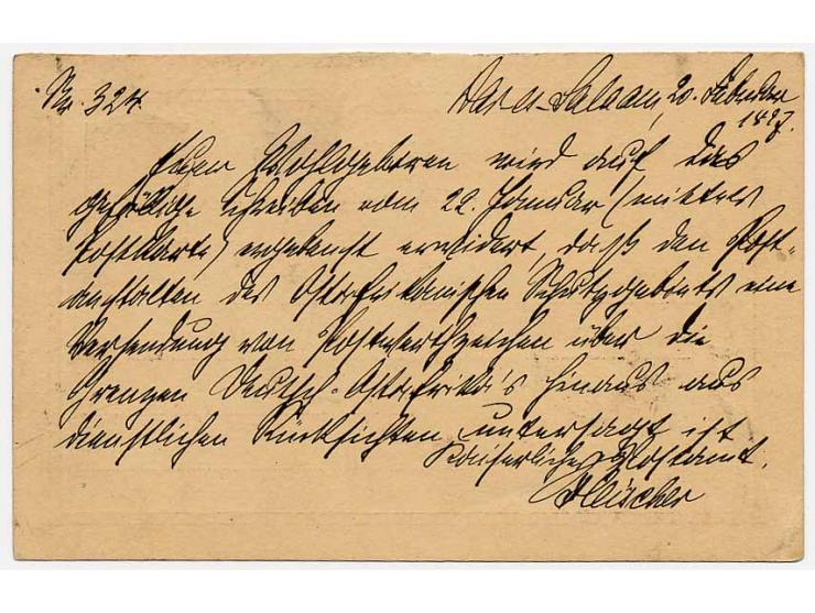 Antwort-Ganzsachenkarte 10 Pfg. mit Stempel "DAR-ES-SALAAM 22.2.97", bedarfsgebraucht mit viel Text nach Dresden mit Ankunfts