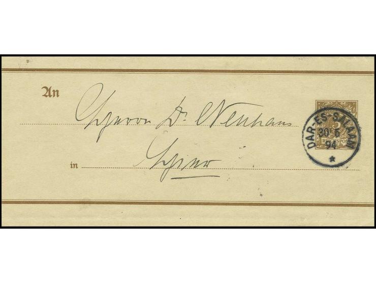 Ganzsachen-Streifband 3 Pfg. mit Stempel "DAR-ES-SALAAM 30.5.94" im Ortsverkehr, als Mitläufer sehr selten!, sign. Bothe BPP