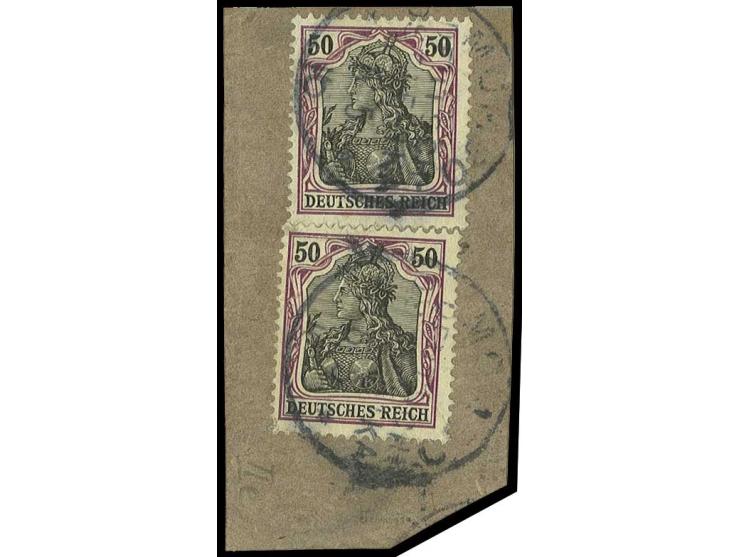 50 Pfg., zwei Einzelstücke mit jeweils Stempel "MOMBO 6/5 16" auf Paketkartenabschnitt, Kabinett, Fotoattest Bothe BPP, ex Ro