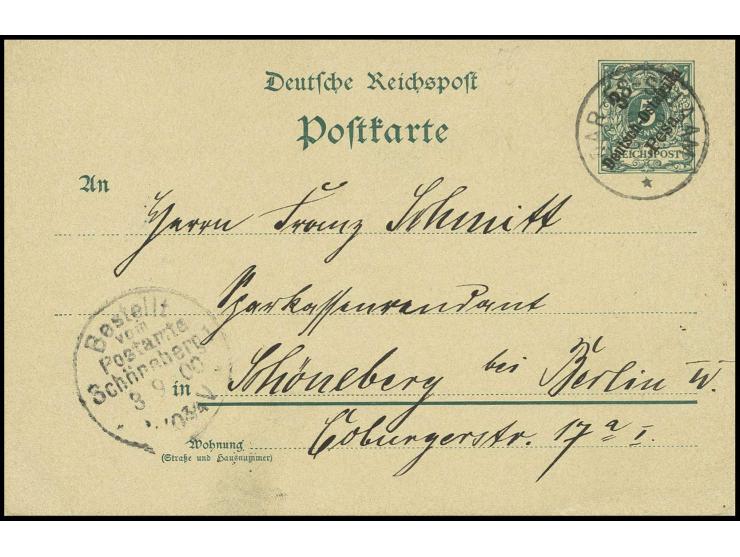 GANZSACHEN: 1899, Karte 3 P. mit Stempel "DAR-ES-SALAAM 6.8.00", bedarfsgebraucht mit Absendervermerk "Kisaki, 30.7.00" nach 