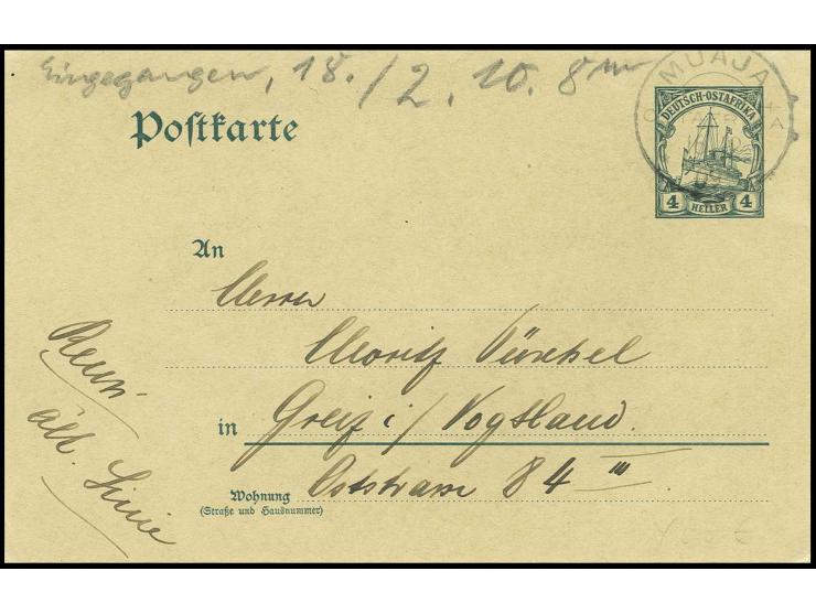 STEMPEL: "MUAJA 16.12.09", klarer Abschlag auf Ganzsachenkarte 4 H. nach Greiz, Kabinett