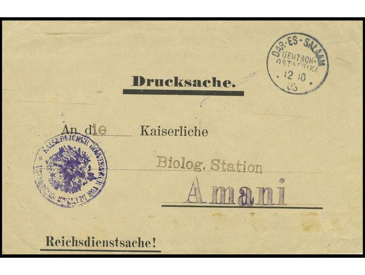 1903, Drucksachen-Vordruckstreifband als Reichsdienstsache mit Briefstempel und Stempel "DAR-ES-SALAAM 12.10" nach Amani, kle