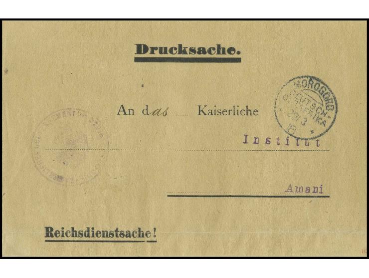 1916, Vordruck-Streifband als Reichsdienstsache mit Stempel "MOROGORO 22.3.16" nach Amani, Faltspuren, sonst einwandfrei, sel
