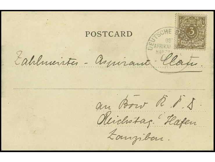 Schiffspost: 1901, "DSP OST-AFRIKANISCHE HAUPTLINIE b 14.8.01", klar auf Ansichtskarte mit 3 Pfg. an einen Zahlmeister-Aspira