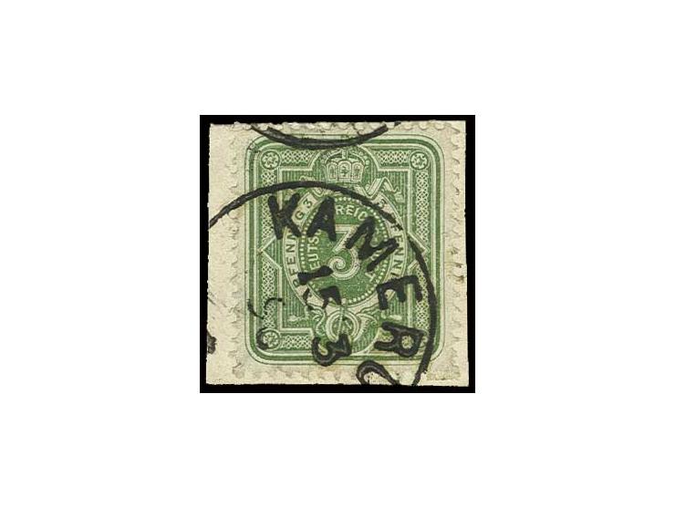 3 Pfg. gelblichgrün mit Stempel KAMERU(N) 15 3" auf kleinem Briefstück, Kabinett, Fotoattest Jäschke-L. BPP (ex Sammlung Gubi