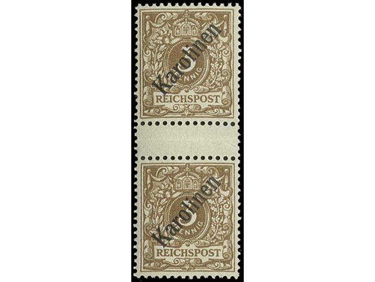 1899, Diagonalaufdruck: 3 Pfg. im senkrechten Zwischenstegpaar, postfrisch, waagerechte Faltung im Zwischensteg, sonst tadell