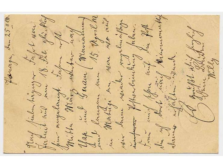 5 Pfg. (zur Kontrolle gelöst und mit Falz replaziert) mit Stempel "PONAPE 6.3.00" auf Postkarte mit viel Text nach Berlin mit