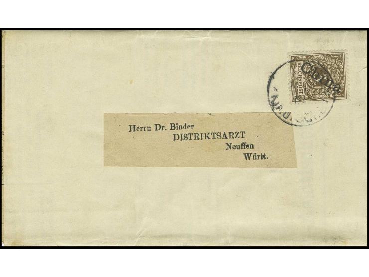 Mitläufer: 3 Pfg. mit Stempel "TSINGTAU 23.1.01" auf Drucksachen-Streifband nach Deutschland, Randspuren