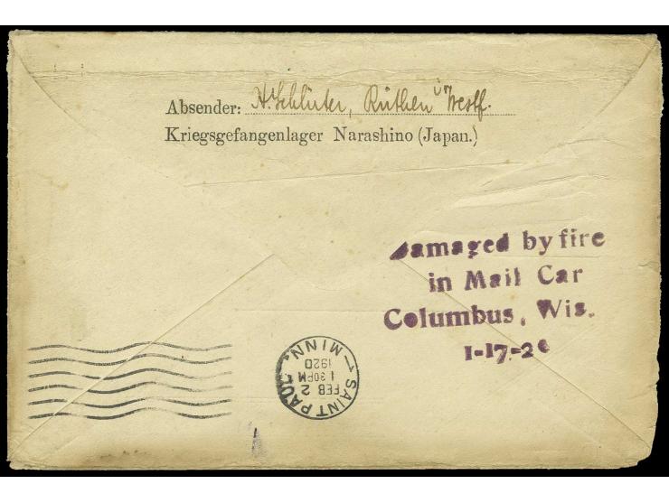 NARASHINO: 1919, Brief mit Tagesstempel vom 12.11., Lagerstempel und Han Iwasaki via USA nach Deutschland, rückseitig mit L4 