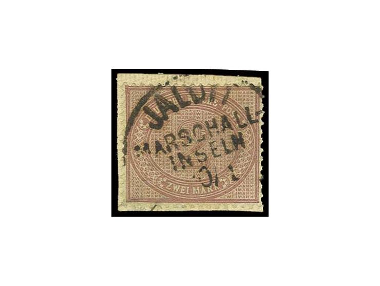 2 M. mittelrosalila mit Stempel "JALUIT MARSCHALL-INSELN 10/1" auf kleinem Briefstück, Kabinett, sign. und Fotoattest u.a. Bo