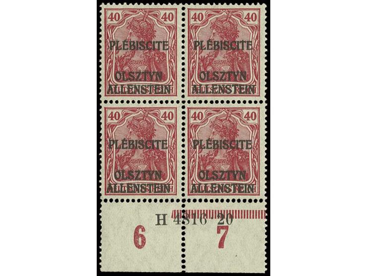5-40 Pfg. je im Unterrandviererblock mit Aufdruck-HAN, postfrisch, Kabinett, Fotoattest Mikulski