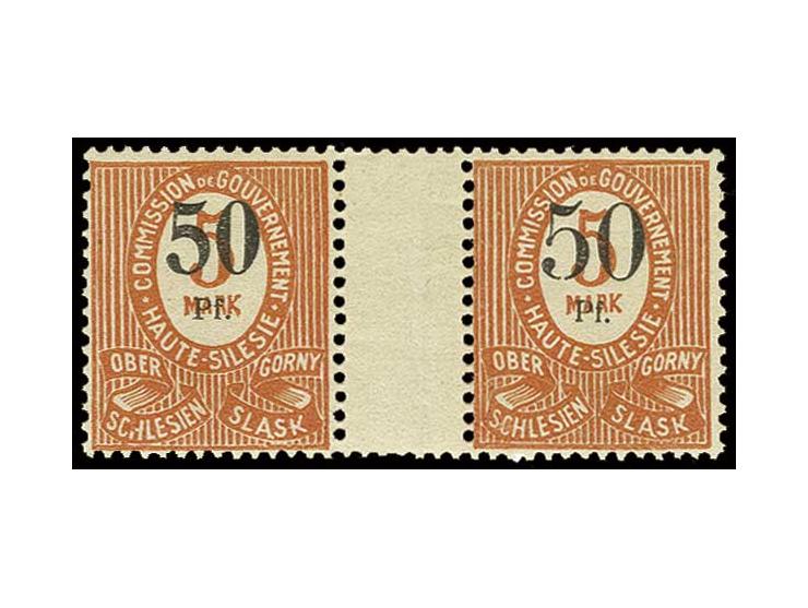 1920, 50 Pfg. auf 5 M. im waagerechten Zwischenstegpaar in der Typenkombination aIIa/Z/aIa, postfrisch, Fotoattest Gruber BPP